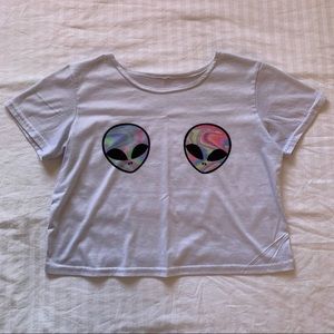 White Alien Boob Cropped Top
